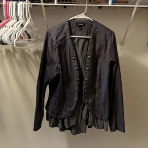 Torrid gray military style jacket with ruffle